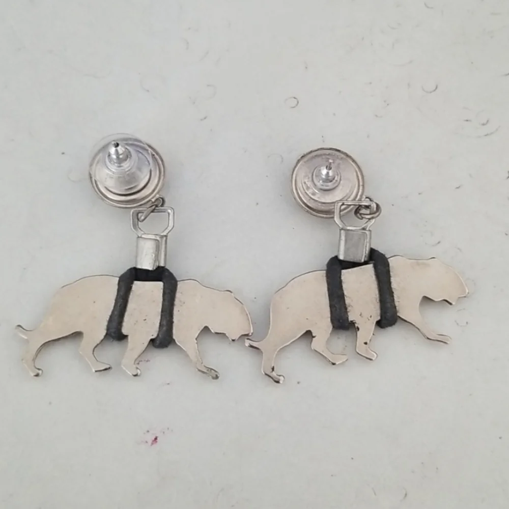 Vintage Silver Tone and Black Tiger Earrings